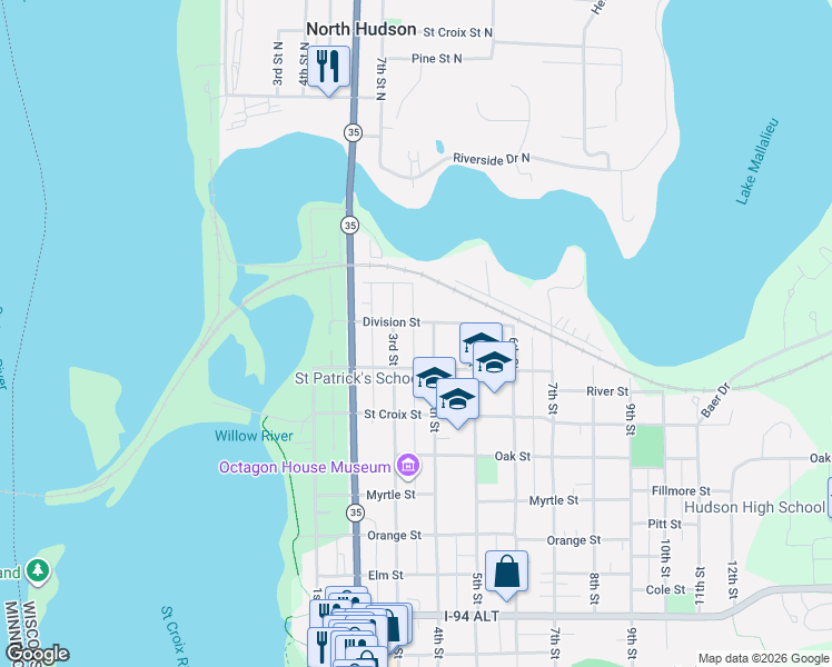 map of restaurants, bars, coffee shops, grocery stores, and more near 1331 4th Street in Hudson