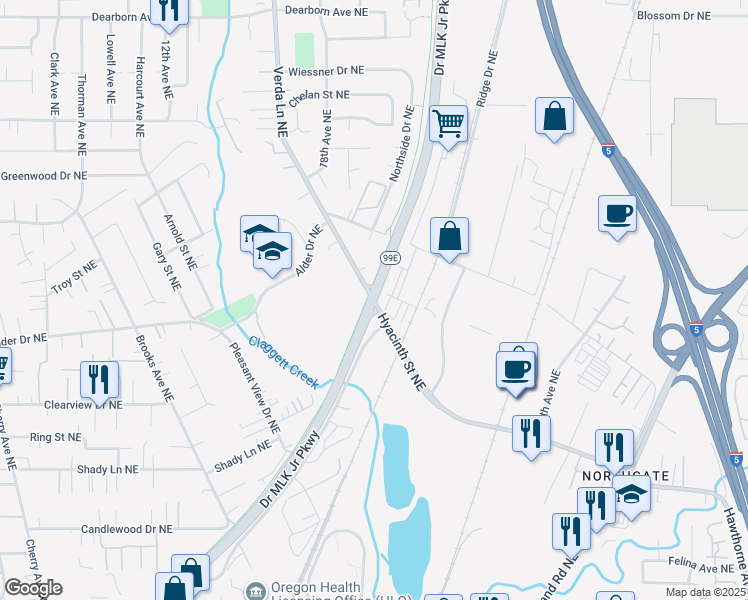 map of restaurants, bars, coffee shops, grocery stores, and more near in Keizer