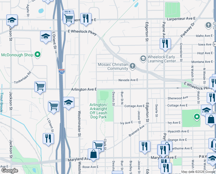 map of restaurants, bars, coffee shops, grocery stores, and more near 431 Arlington Avenue East in Saint Paul