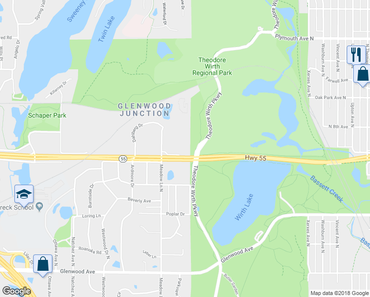 map of restaurants, bars, coffee shops, grocery stores, and more near 4000 Olson Memorial Highway in Minneapolis