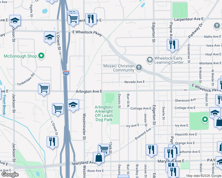 map of restaurants, bars, coffee shops, grocery stores, and more near 431 Arlington Avenue East in Saint Paul