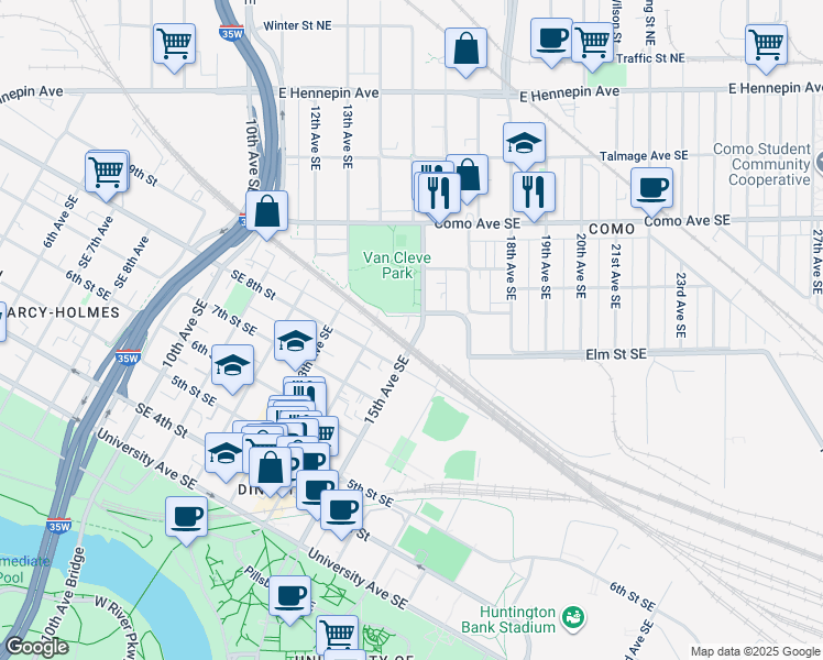 map of restaurants, bars, coffee shops, grocery stores, and more near 825 15th Avenue Southeast in Minneapolis