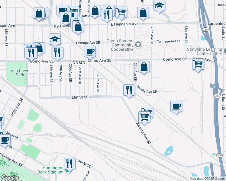 map of restaurants, bars, coffee shops, grocery stores, and more near 846 25th Avenue Southeast in Minneapolis