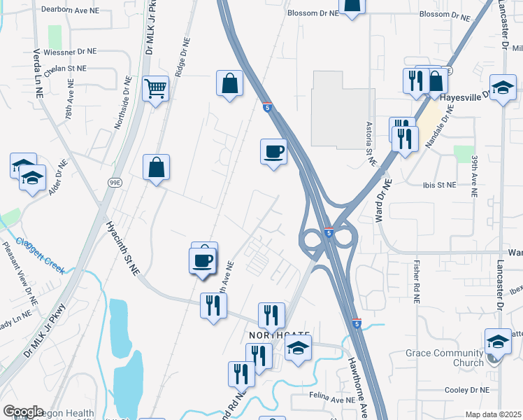map of restaurants, bars, coffee shops, grocery stores, and more near 4355 25th Avenue Northeast in Salem