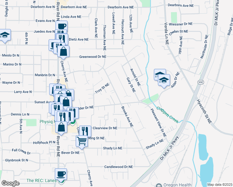 map of restaurants, bars, coffee shops, grocery stores, and more near 4072 Brooks Avenue Northeast in Keizer