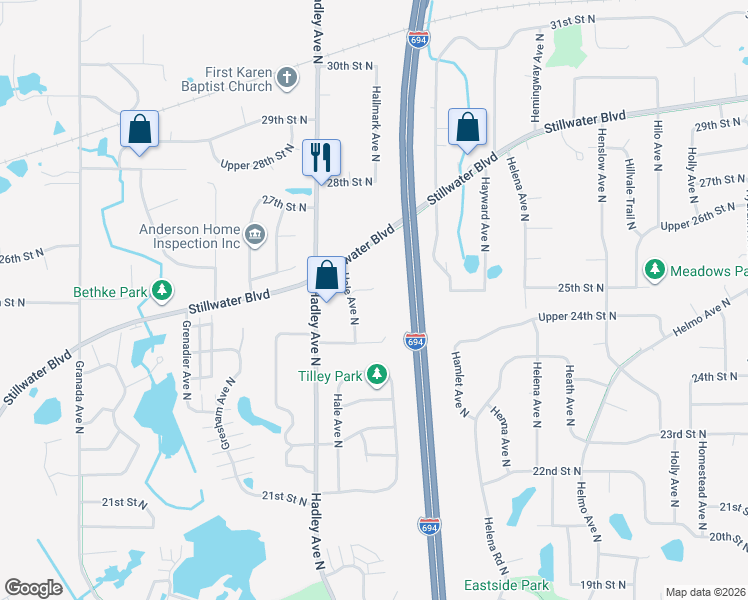 map of restaurants, bars, coffee shops, grocery stores, and more near 2511 Hale Court North in Saint Paul