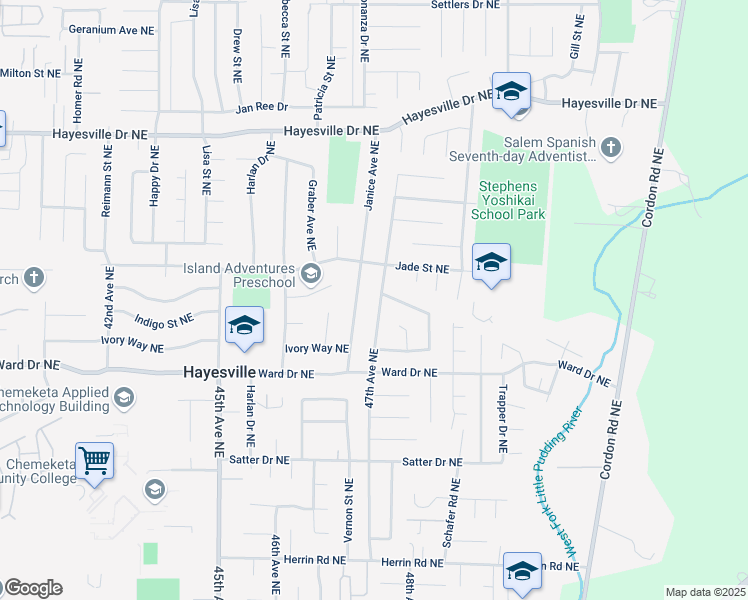 map of restaurants, bars, coffee shops, grocery stores, and more near 4486 Janice Avenue Northeast in Salem