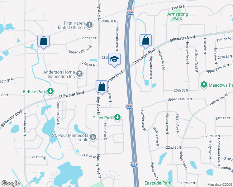 map of restaurants, bars, coffee shops, grocery stores, and more near 2511 Hale Court North in Saint Paul