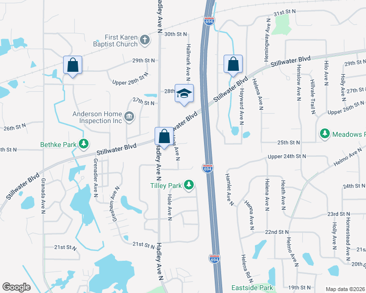 map of restaurants, bars, coffee shops, grocery stores, and more near 2511 Hale Court North in Saint Paul