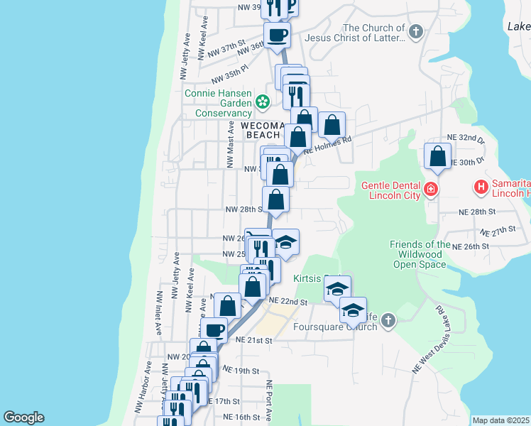 map of restaurants, bars, coffee shops, grocery stores, and more near 2701 Northwest U.S. 101 in Lincoln City