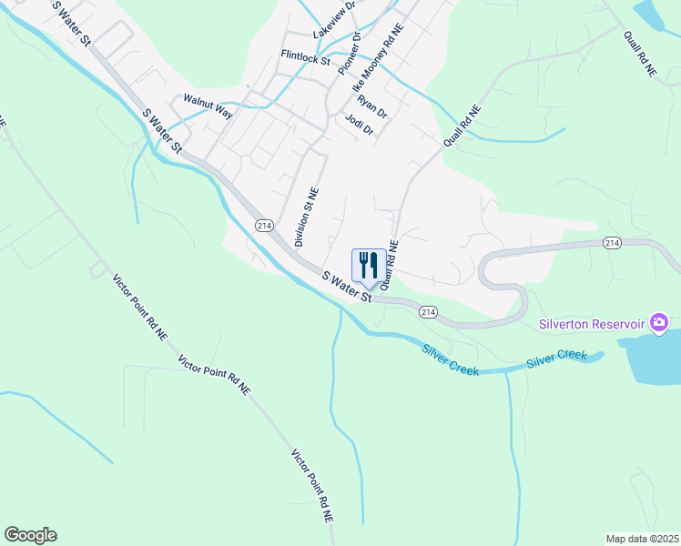 map of restaurants, bars, coffee shops, grocery stores, and more near 1383 South Water Street in Silverton