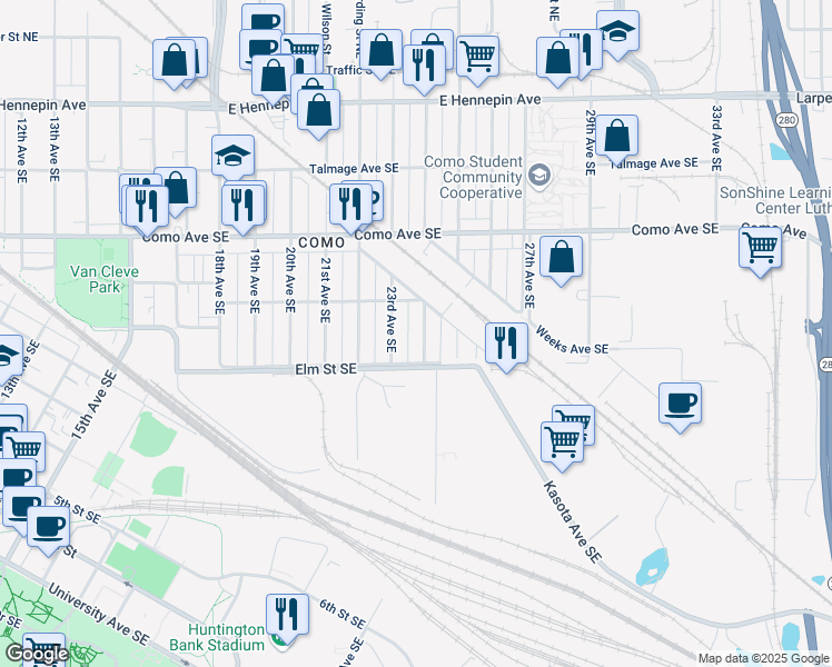 map of restaurants, bars, coffee shops, grocery stores, and more near 847 24th Avenue Southeast in Minneapolis