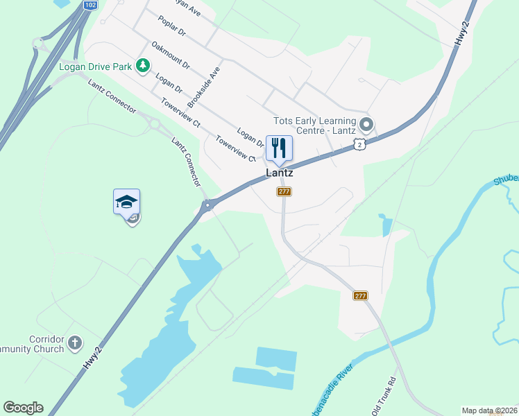 map of restaurants, bars, coffee shops, grocery stores, and more near 14 Church Street in Lantz