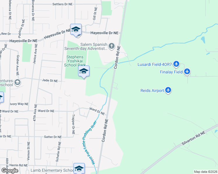 map of restaurants, bars, coffee shops, grocery stores, and more near 4390 Cordon Road Northeast in Salem