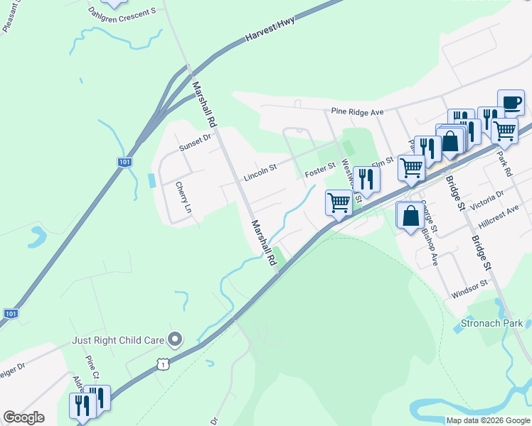 map of restaurants, bars, coffee shops, grocery stores, and more near 352 Moody Court in Kingston