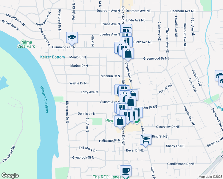 map of restaurants, bars, coffee shops, grocery stores, and more near 4093 Straw Drive North in Keizer