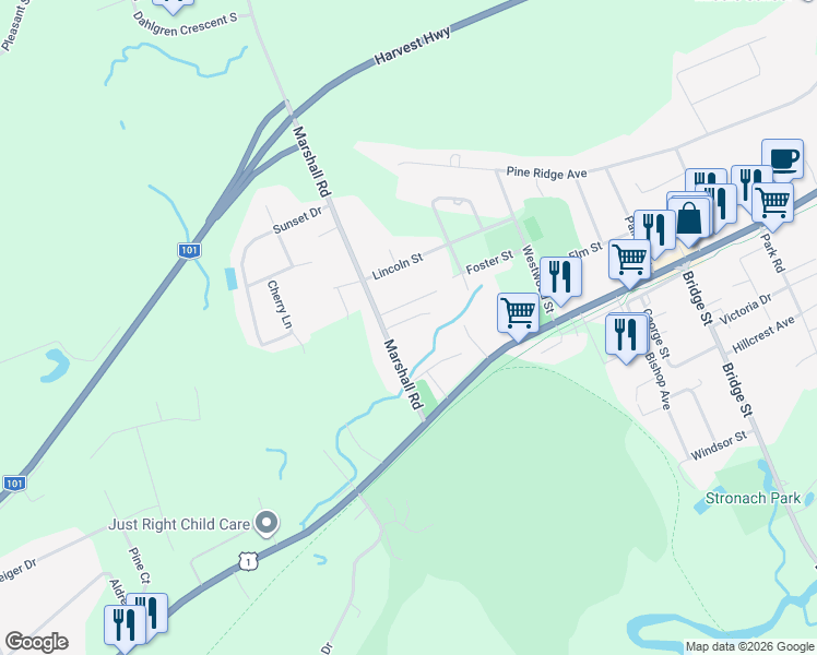 map of restaurants, bars, coffee shops, grocery stores, and more near 352 Moody Court in Kingston
