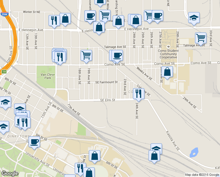 map of restaurants, bars, coffee shops, grocery stores, and more near 847 22nd Avenue Southeast in Minneapolis