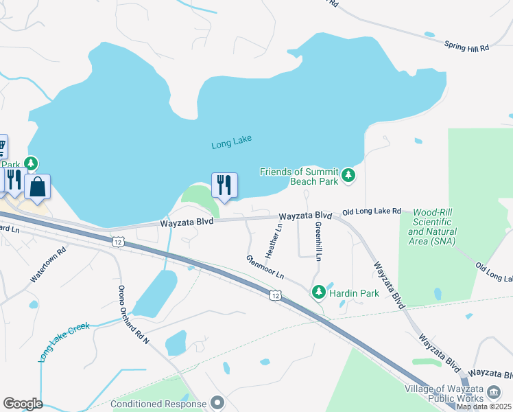 map of restaurants, bars, coffee shops, grocery stores, and more near 1274 Tealwood Pl in Long Lake