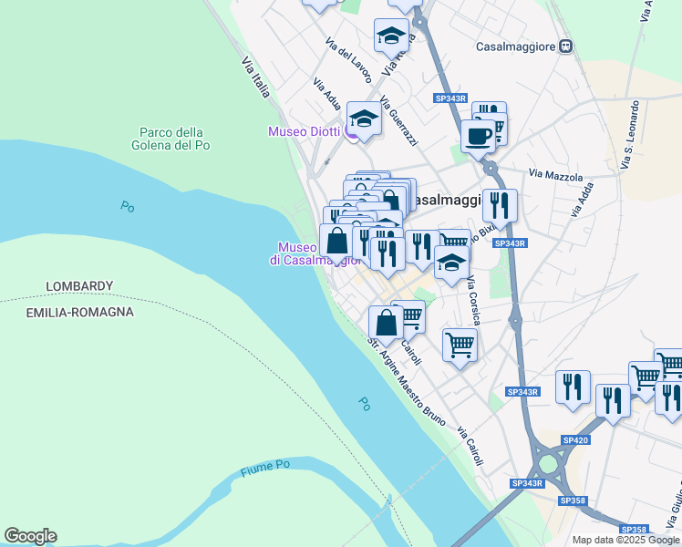 map of restaurants, bars, coffee shops, grocery stores, and more near 7 Via Aurelio Saffi in Casalmaggiore
