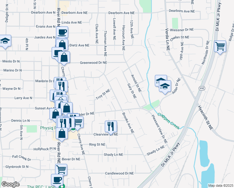 map of restaurants, bars, coffee shops, grocery stores, and more near 4132 Brooks Avenue Northeast in Keizer