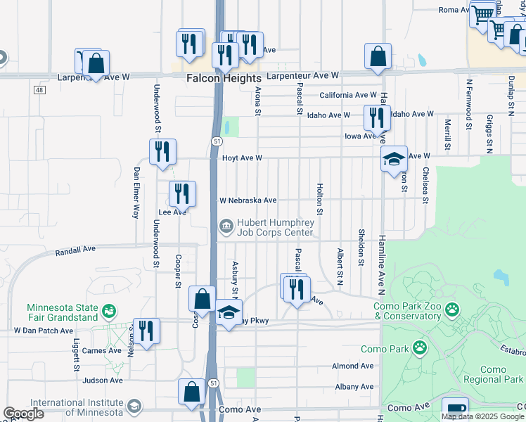 map of restaurants, bars, coffee shops, grocery stores, and more near 1503 Simpson Street in Saint Paul