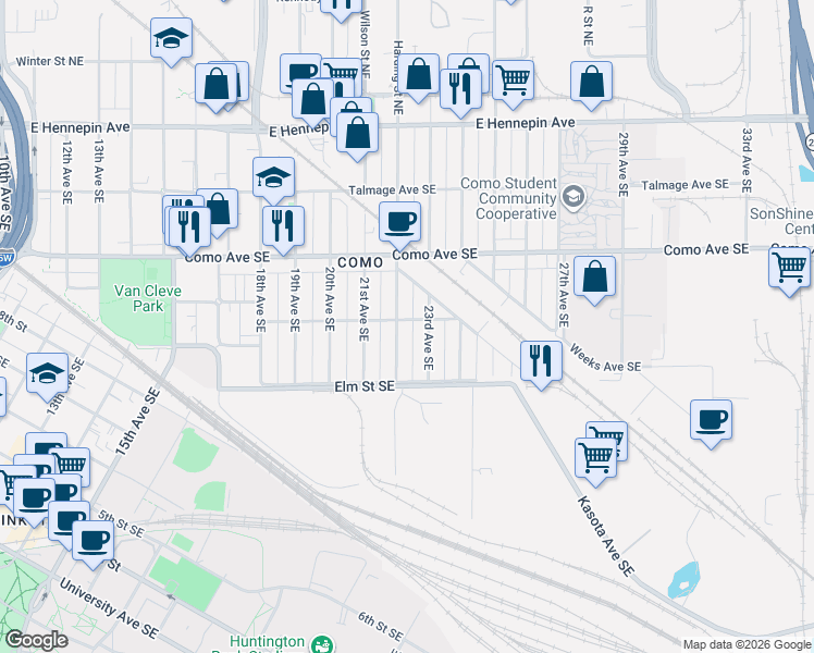 map of restaurants, bars, coffee shops, grocery stores, and more near 891 23rd Avenue Southeast in Minneapolis