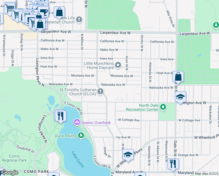 map of restaurants, bars, coffee shops, grocery stores, and more near 865 Nebraska Avenue West in Saint Paul