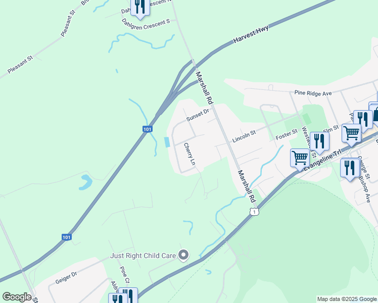 map of restaurants, bars, coffee shops, grocery stores, and more near Cherry Lane in Kingston