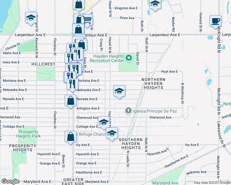 map of restaurants, bars, coffee shops, grocery stores, and more near 1916 Nebraska Avenue East in Saint Paul
