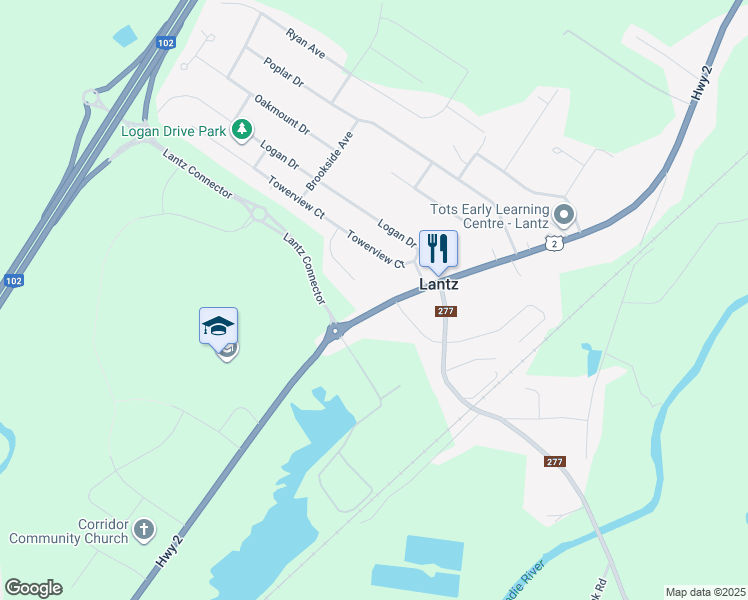 map of restaurants, bars, coffee shops, grocery stores, and more near 1124 Nova Scotia 2 in Lantz