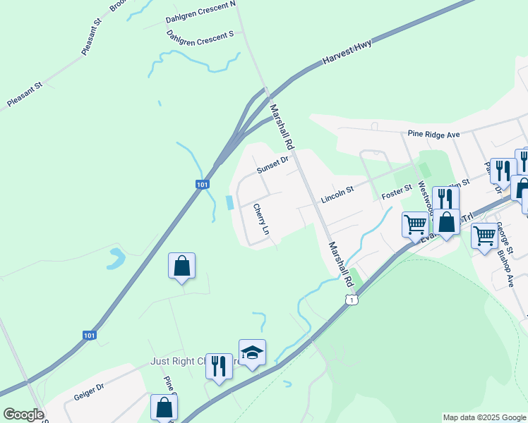 map of restaurants, bars, coffee shops, grocery stores, and more near 36 Oakwood Drive in Kingston