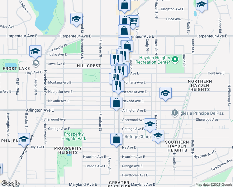 map of restaurants, bars, coffee shops, grocery stores, and more near 1497 White Bear Avenue in Saint Paul