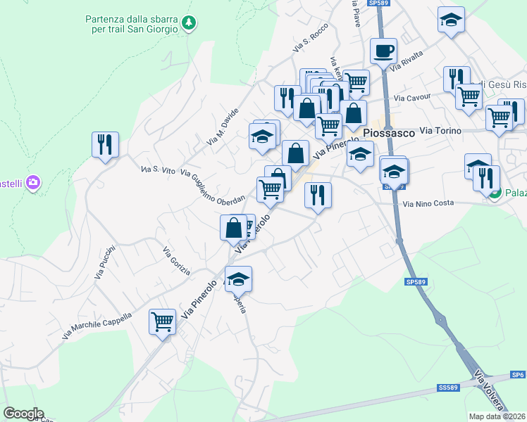 map of restaurants, bars, coffee shops, grocery stores, and more near 74 Via Pinerolo in Piossasco