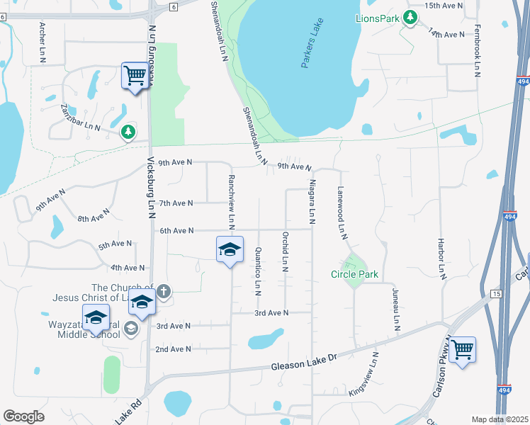 map of restaurants, bars, coffee shops, grocery stores, and more near 640 Quantico Lane North in Plymouth