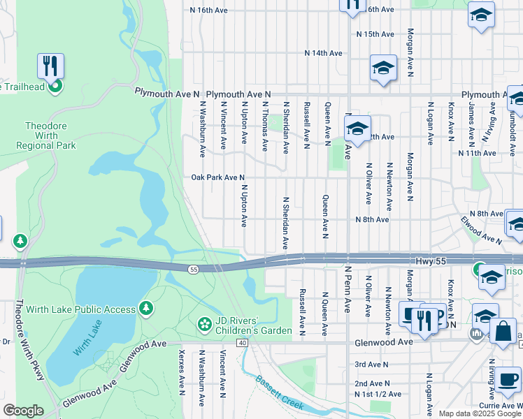 map of restaurants, bars, coffee shops, grocery stores, and more near 809 North Thomas Avenue in Minneapolis