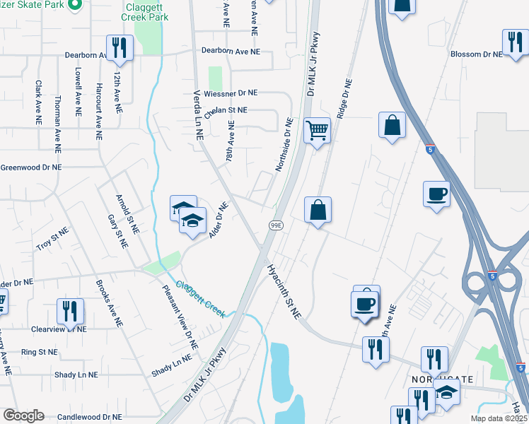 map of restaurants, bars, coffee shops, grocery stores, and more near 1858 Claxter Road Northeast in Keizer