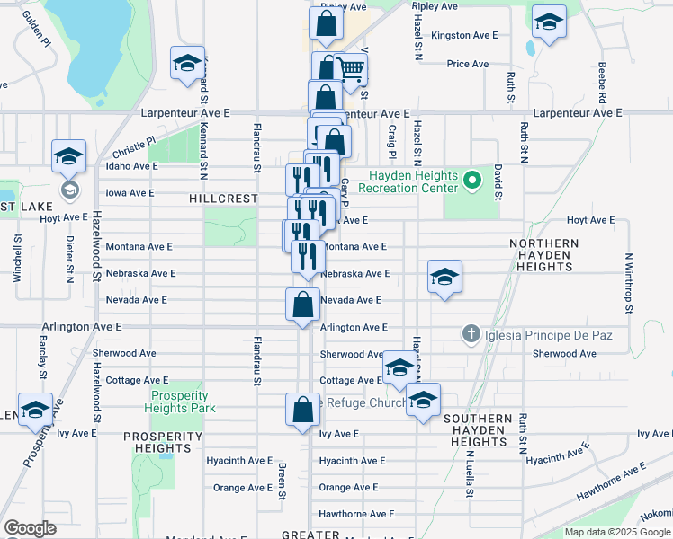 map of restaurants, bars, coffee shops, grocery stores, and more near 1805 Nebraska Avenue East in Saint Paul