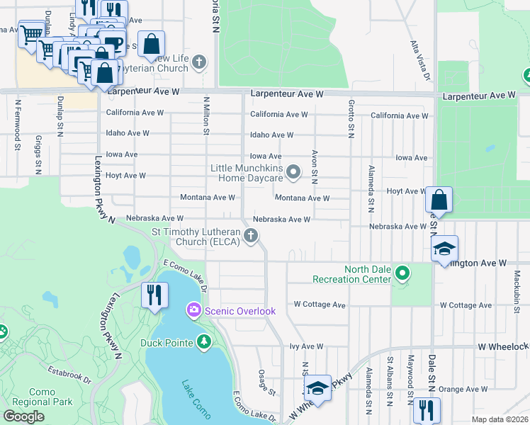 map of restaurants, bars, coffee shops, grocery stores, and more near 865 Nebraska Avenue West in Saint Paul