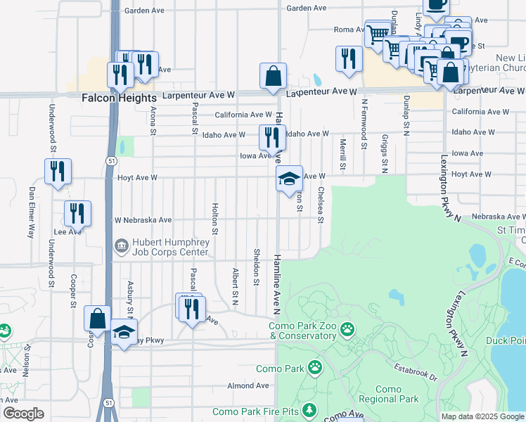 map of restaurants, bars, coffee shops, grocery stores, and more near 1355 West Nebraska Avenue in Saint Paul
