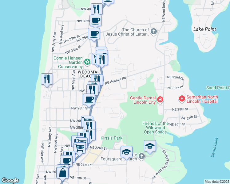 map of restaurants, bars, coffee shops, grocery stores, and more near 2302-2306 NE 29th St in Lincoln City