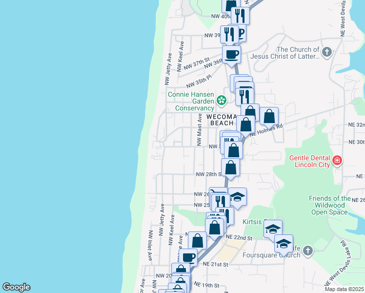 map of restaurants, bars, coffee shops, grocery stores, and more near 2972 Northwest Lee Avenue in Lincoln City