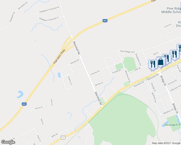 map of restaurants, bars, coffee shops, grocery stores, and more near 1452 Marshall Road in Kingston