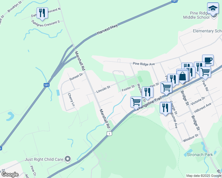 map of restaurants, bars, coffee shops, grocery stores, and more near 366 Lincoln Street in Kingston