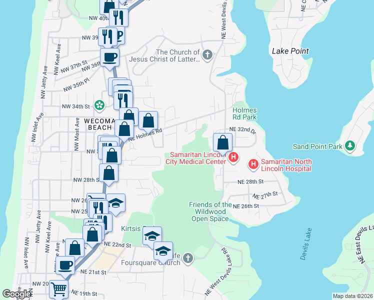 map of restaurants, bars, coffee shops, grocery stores, and more near 3039 Northeast Union Avenue in Lincoln City