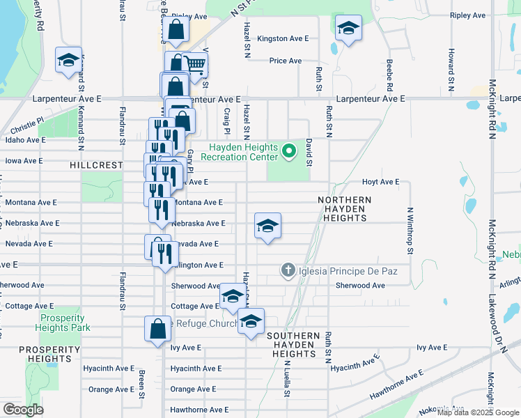 map of restaurants, bars, coffee shops, grocery stores, and more near 1916 Nebraska Avenue East in Saint Paul