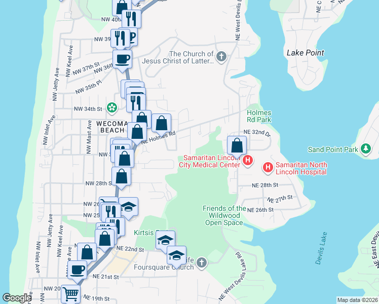 map of restaurants, bars, coffee shops, grocery stores, and more near 3039 Northeast Union Avenue in Lincoln City