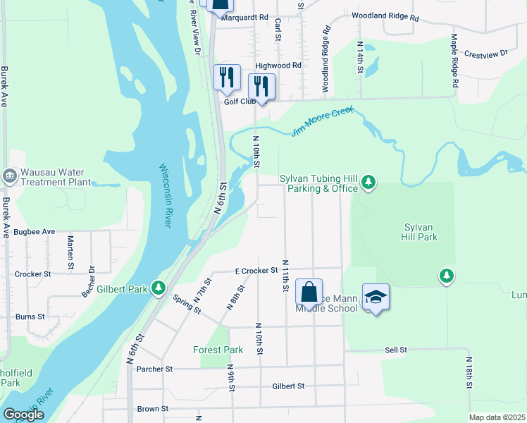 map of restaurants, bars, coffee shops, grocery stores, and more near 3401 North 10th Street in Wausau