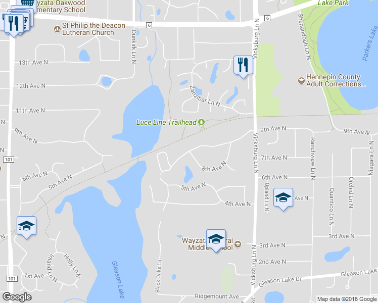 map of restaurants, bars, coffee shops, grocery stores, and more near 18535 8th Avenue North in Plymouth