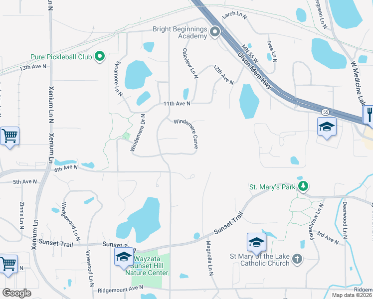 map of restaurants, bars, coffee shops, grocery stores, and more near 815 Windemere Curve in Plymouth